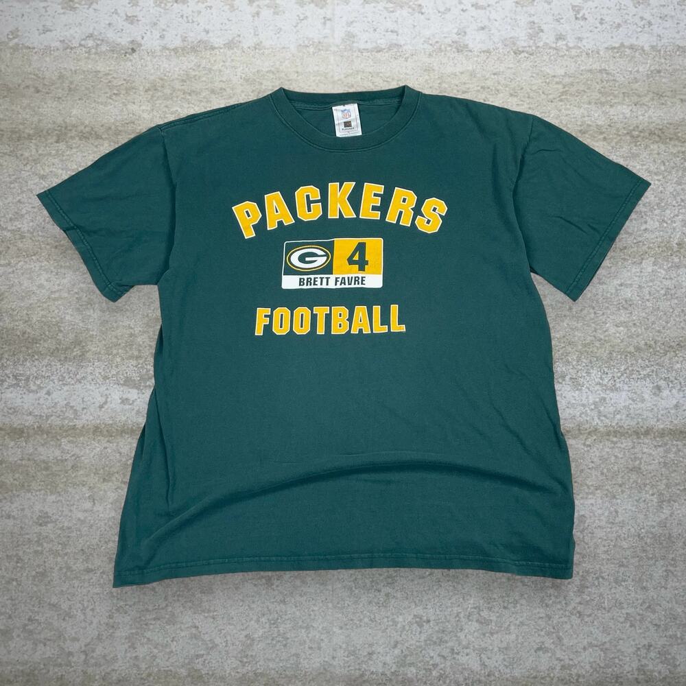 Vintage Green Bay Packers Shirt Brett Favre Forest Green Cotton Short Sleeve Y2K